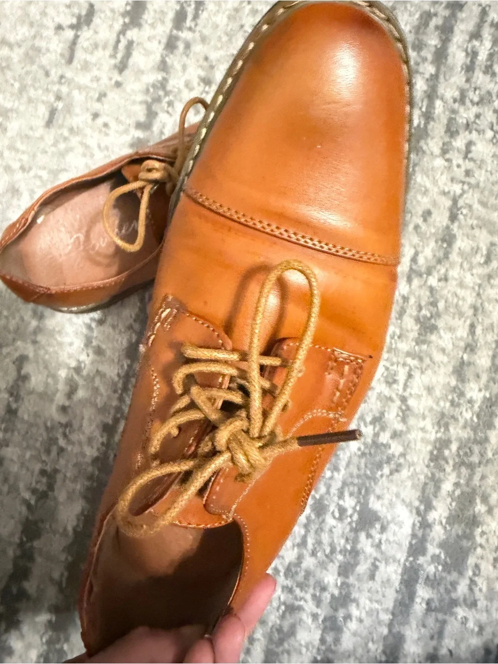 Jousen Men's Tan Leather Cap-Toe Oxford Derby Shoes